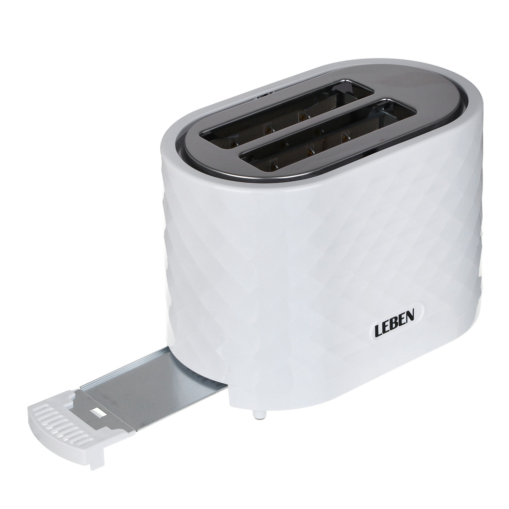 LEBEN Тостер, 650 Вт, 2 слота, режим разморозки, поддон для крошек, пластик, металл, белый, арт.№ 271-029