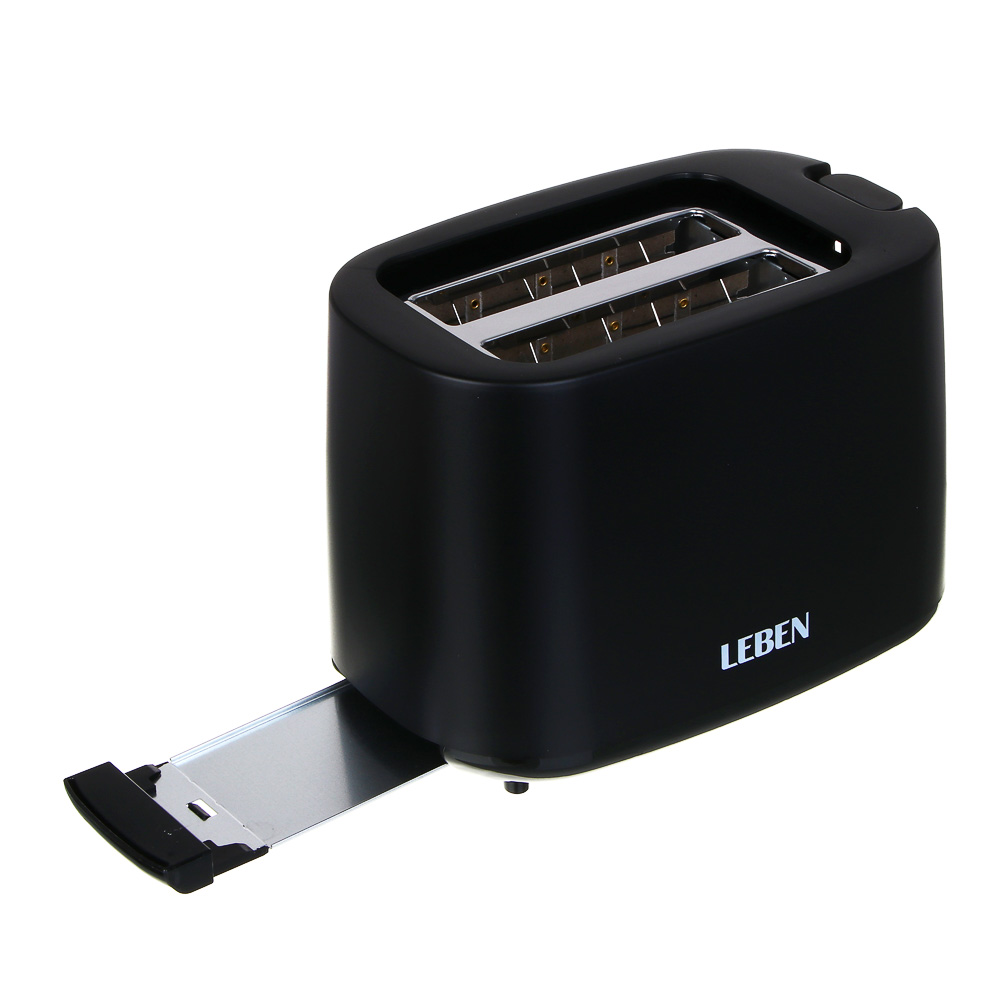LEBEN Тостер, 650 Вт, 2 слота, регулятор мощности/степени прожарки, пластик, металл, чёрный, арт.№ 271-030