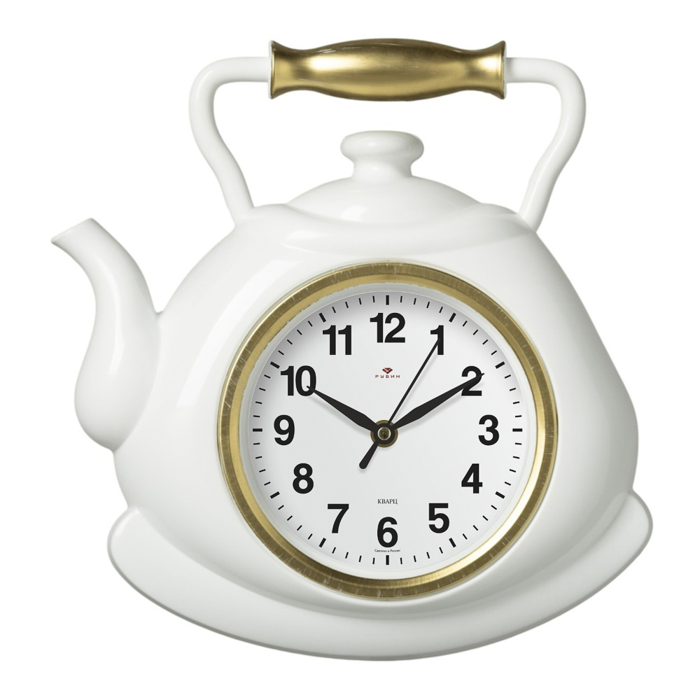 Часы настенные чайник 27х28,5 см, корпус белый с золотом "Классика", арт.3129-002, арт.№ 581-379