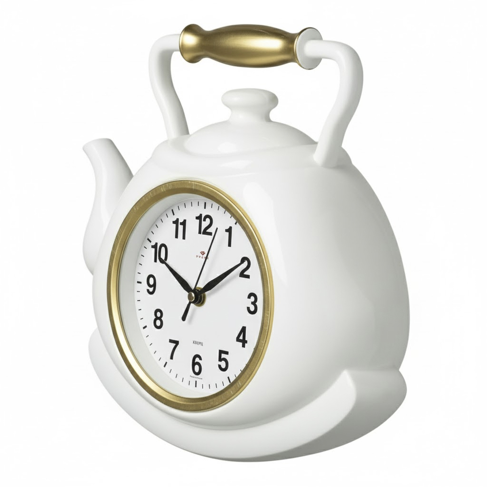 Часы настенные чайник 27х28,5 см, корпус белый с золотом "Классика", арт.3129-002, арт.№ 581-379