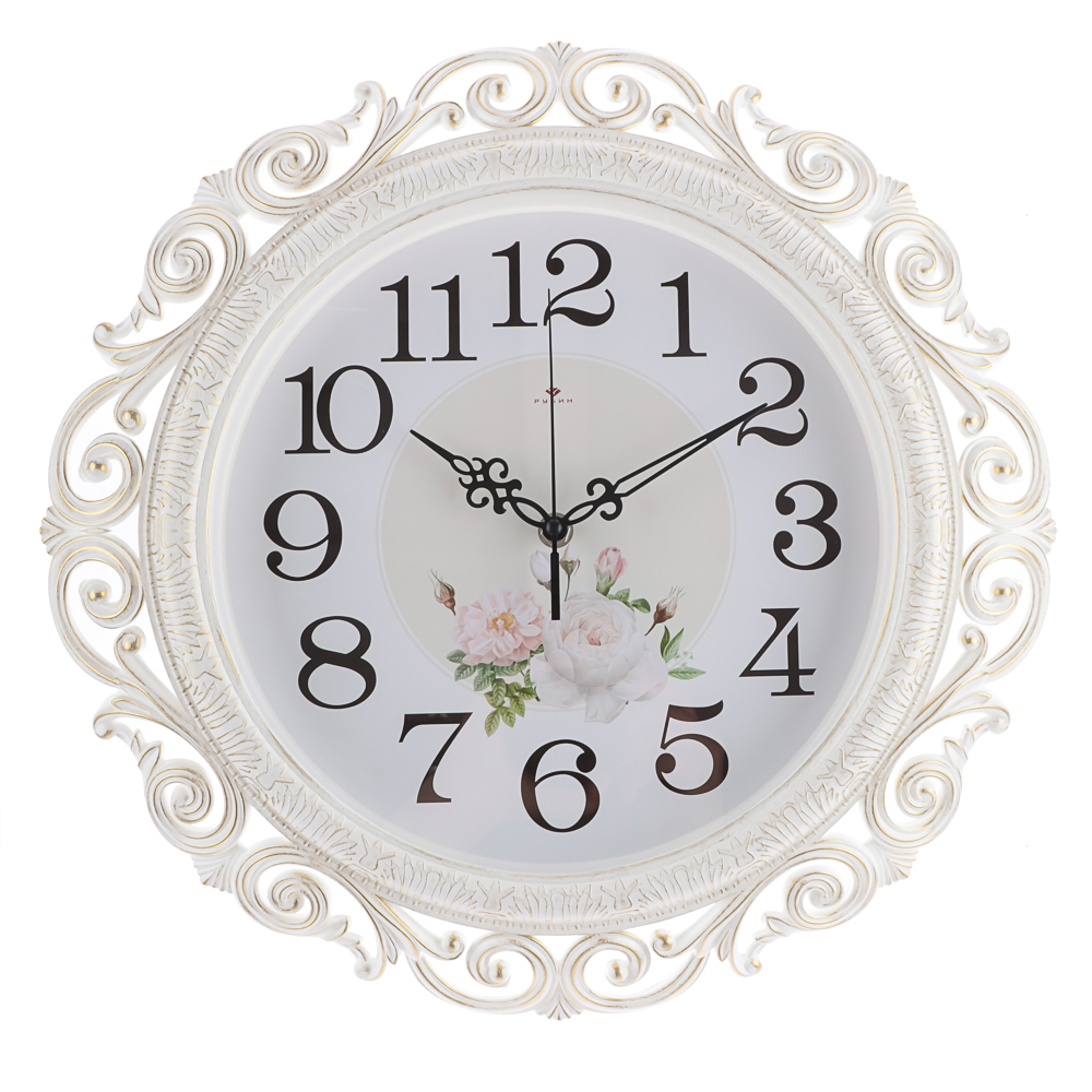 Часы настенные круг ажурный d=40,5см, корпус белый с золотом "Нежные пионы", арт.4126-003, арт.№ 581-380