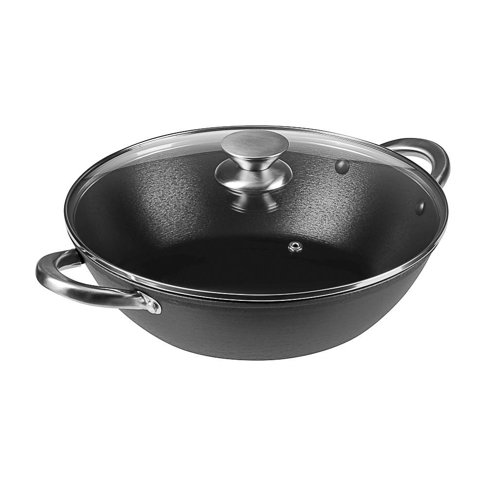 SATOSHI Сотейник глубокий со стеклянной крышкой, чугун, 30 см, 3.8 л, антипригарное покрытие, ручки нержавеющая сталь, арт.№ 808-037