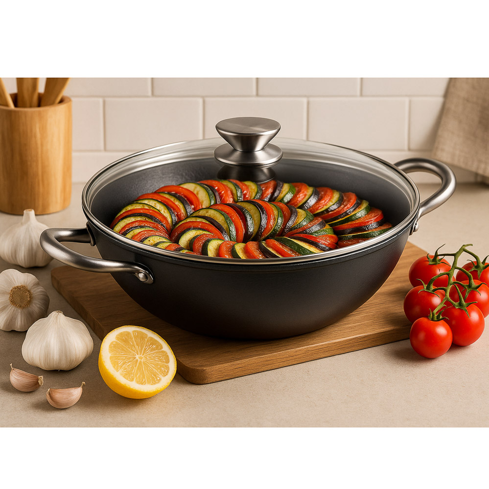 SATOSHI Сотейник глубокий со стеклянной крышкой, чугун, 30 см, 3.8 л, антипригарное покрытие, ручки нержавеющая сталь, арт.№ 808-037