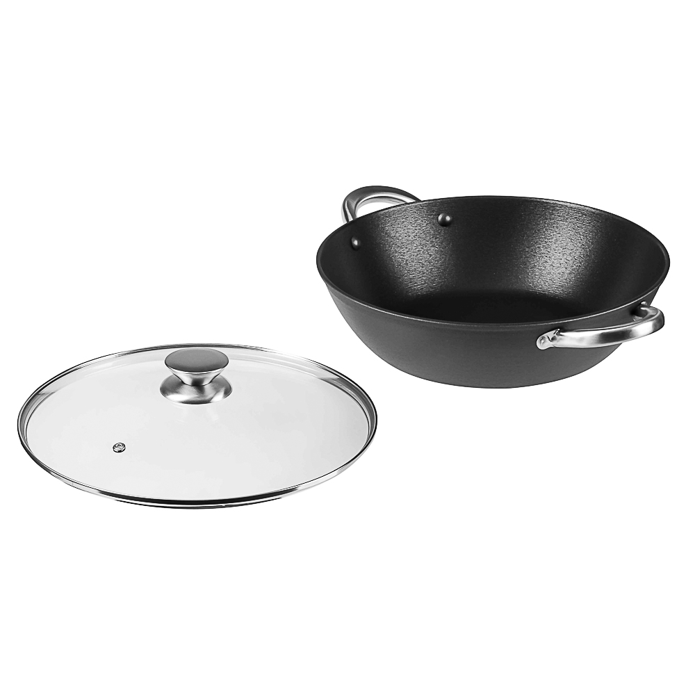 SATOSHI Сотейник глубокий со стеклянной крышкой, чугун, 30 см, 3.8 л, антипригарное покрытие, ручки нержавеющая сталь, арт.№ 808-037