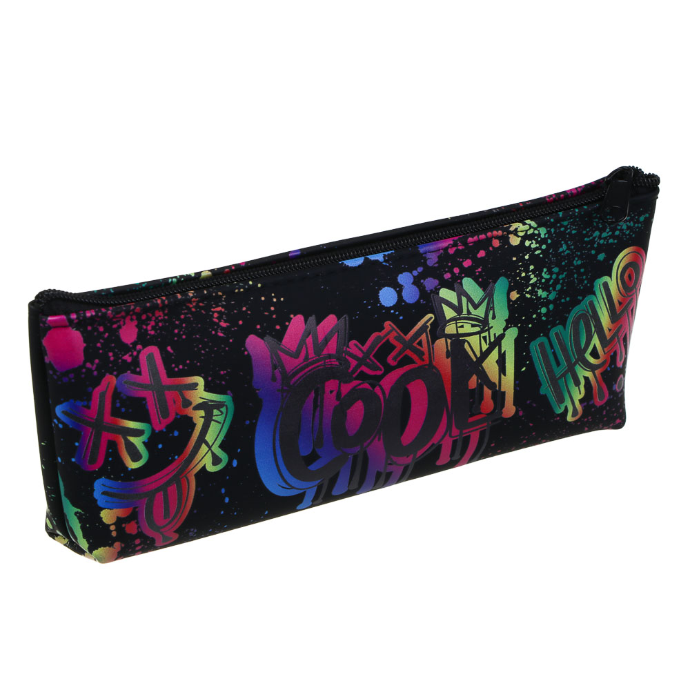 Пенал школьный прямоугольный 20x8x3,5 см, "Смайл", 1 отделение на молнии, силикон, арт.№ 524-249