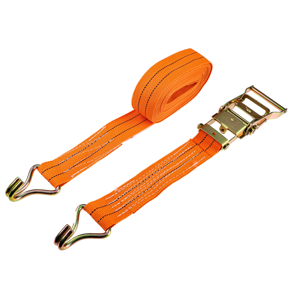 Стяжка груза 10 м, храповик 130мм, ширина ленты 50мм, 2000/4000кг, J-крюки, ЕРМАК, арт.№ 773-075