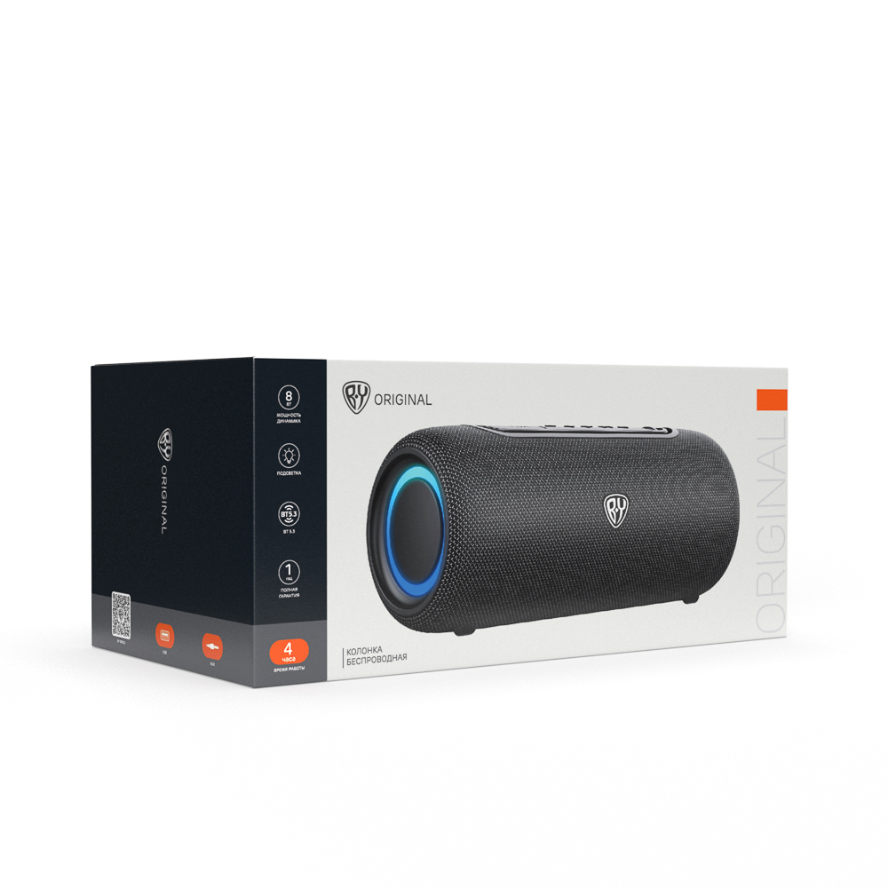 Колонка беспроводная BY EchoTube 8Вт, 2000мАч, BT5.3, USB, AUX, тканевый корпус,ВШГ 9x24x9см, черный, арт.№ 443-104