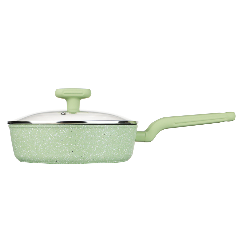 Сотейник литой с крышкой d=24 см SATOSHI Эмери, антипригарное покрытие мрамор, индукция, с бамбуковой лопаткой, 3 цвета, арт.№ 846-742