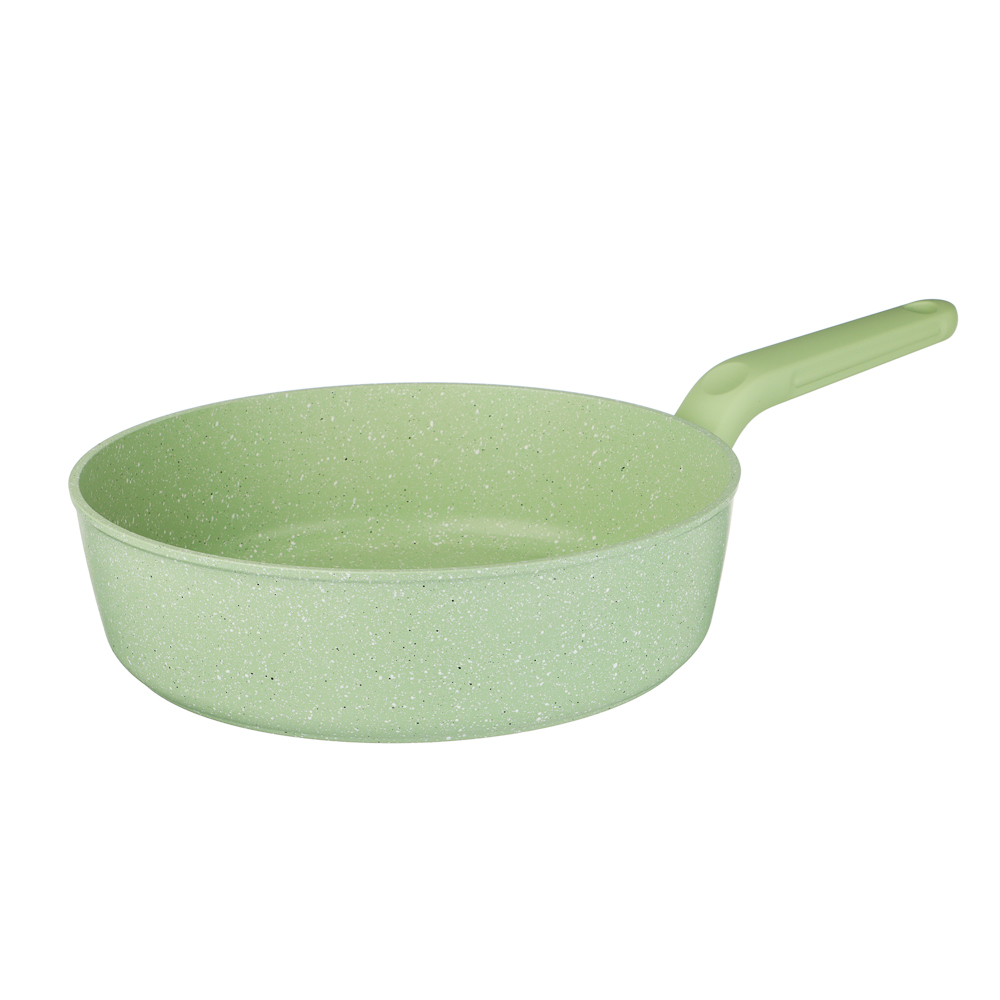 Сотейник литой с крышкой d=24 см SATOSHI Эмери, антипригарное покрытие мрамор, индукция, с бамбуковой лопаткой, 3 цвета, арт.№ 846-742