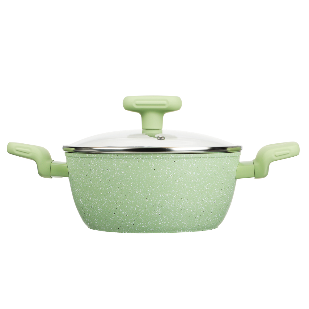 SATOSHI Эмери Набор 4 предмета сотейник 28 см, кастрюля с крышкой 20 см, антипригарное покрытие мрамор, индукция, с бамбуковой лопаткой, 3 цвета, арт.№ 846-743