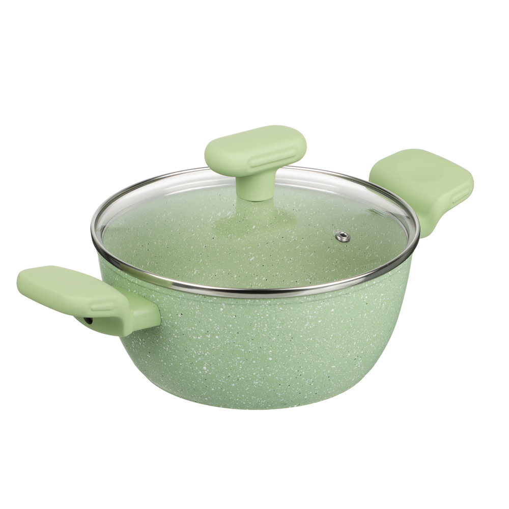 SATOSHI Эмери Набор 4 предмета сотейник 28 см, кастрюля с крышкой 20 см, антипригарное покрытие мрамор, индукция, с бамбуковой лопаткой, 3 цвета, арт.№ 846-743