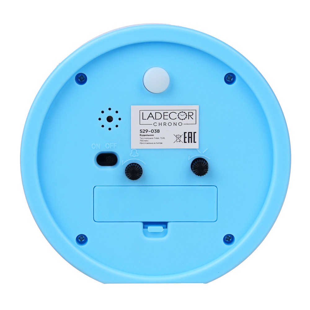 LADECOR CHRONO Будильник с подсветкой, 1*АА, 12x4x12 см, пластик, 4 цвета, арт.№ 529-038