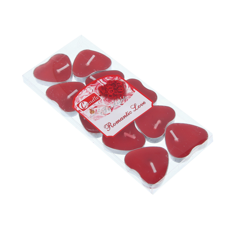Набор свечей чайных тм LADECOR 8х39х35 мм, форма сердце, парафин, 10 шт, арт.№ 553-134