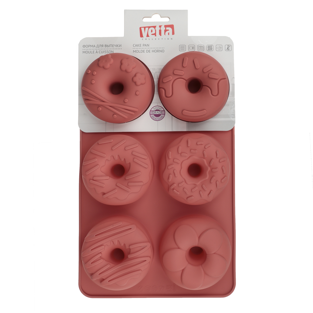 VETTA Форма силиконовая 6 ячеек, 27x16,5x3,3см "Пончики", 3 цвета, арт.№ 856-005