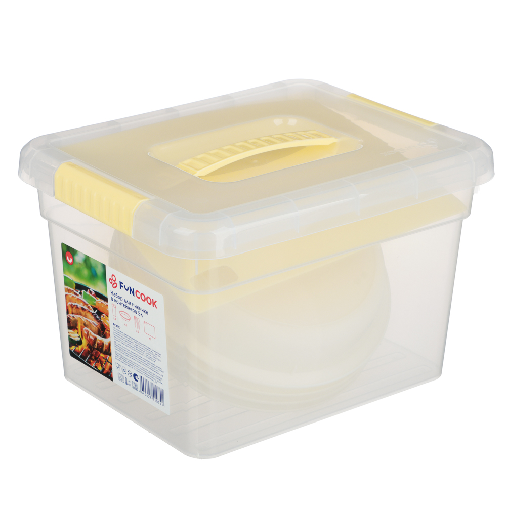 Набор для пикника на 4 персоны: контейнер 5л, тарелки 4шт, стаканы 0,4л 4шт, стол.приборы 4шт, доска, арт.№ 861-496