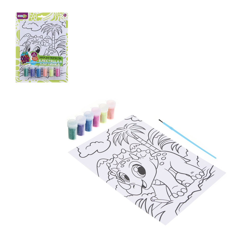 ХОББИХИТ Набор для творчества "Блестящие картинки", блестки, бумага, пластик РР, 20,5х28,5см, 4 диз., арт.№ 281-276