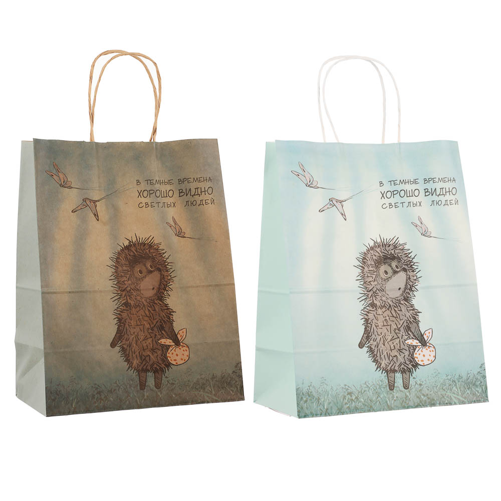 Пакет подарочный с кручеными ручками L 24х14х30см, "Ёжик в тумане", в ассортименте, арт.№ 507-491