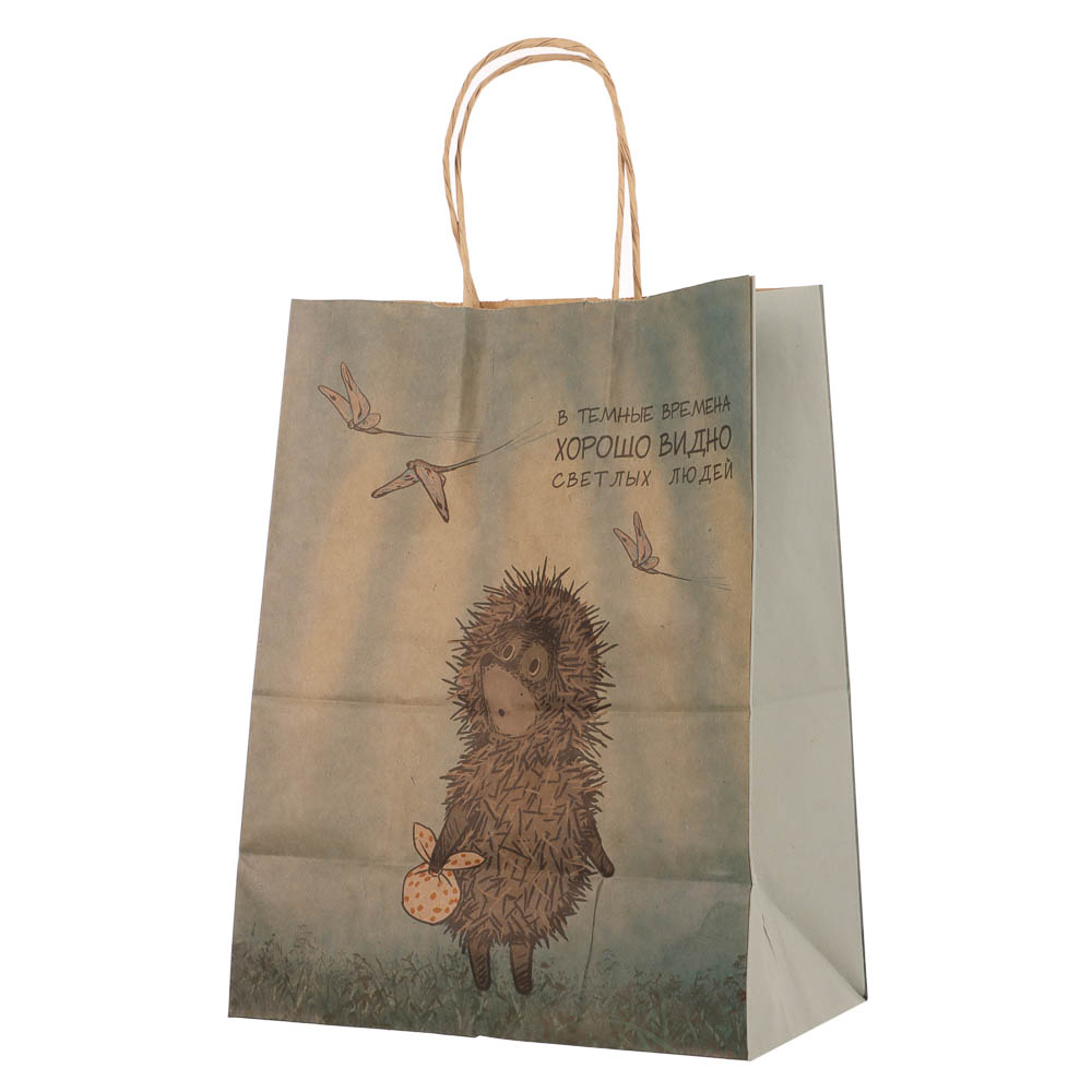 Пакет подарочный с кручеными ручками L 24х14х30см, "Ёжик в тумане", в ассортименте, арт.№ 507-491