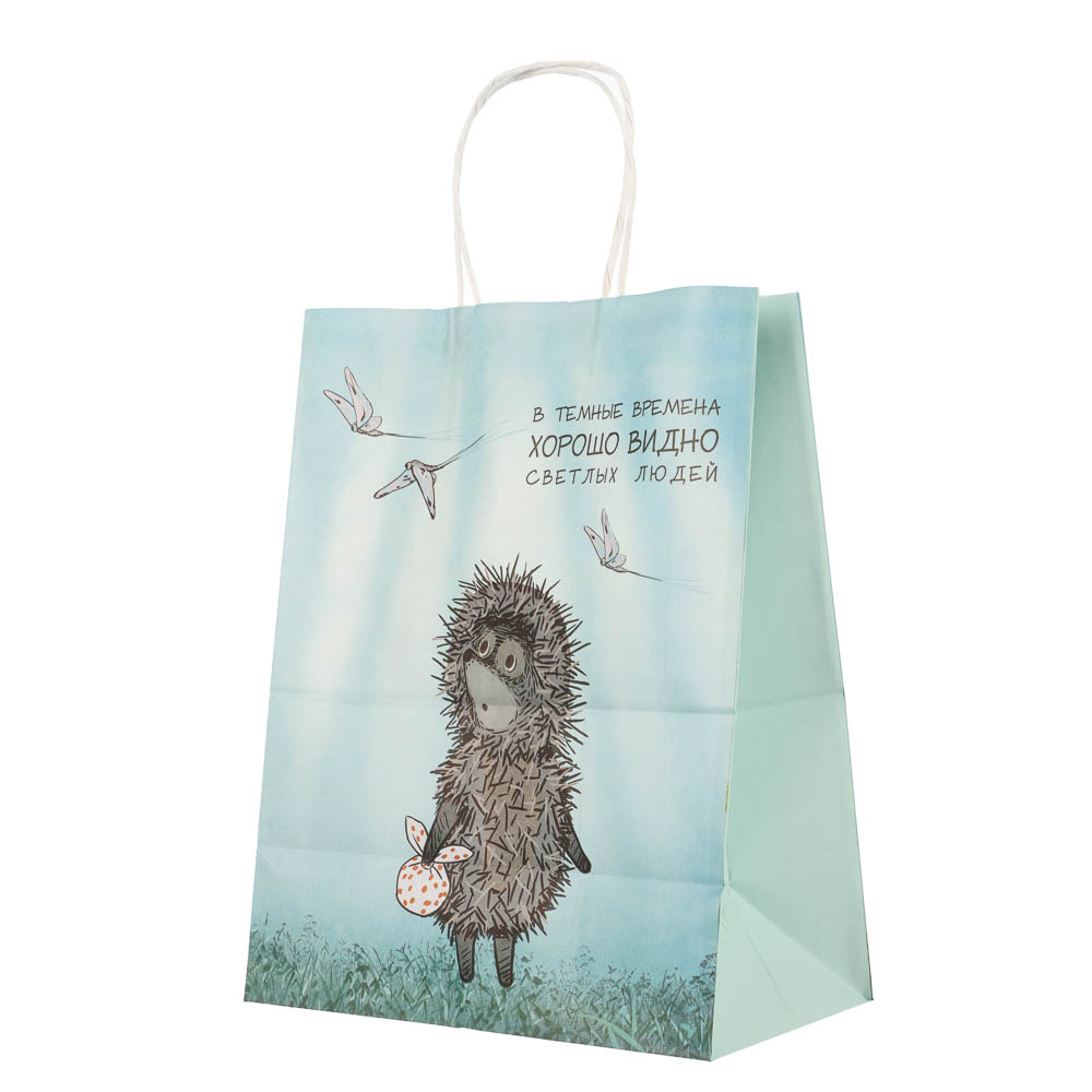 Пакет подарочный с кручеными ручками L 24х14х30см, "Ёжик в тумане", в ассортименте, арт.№ 507-491