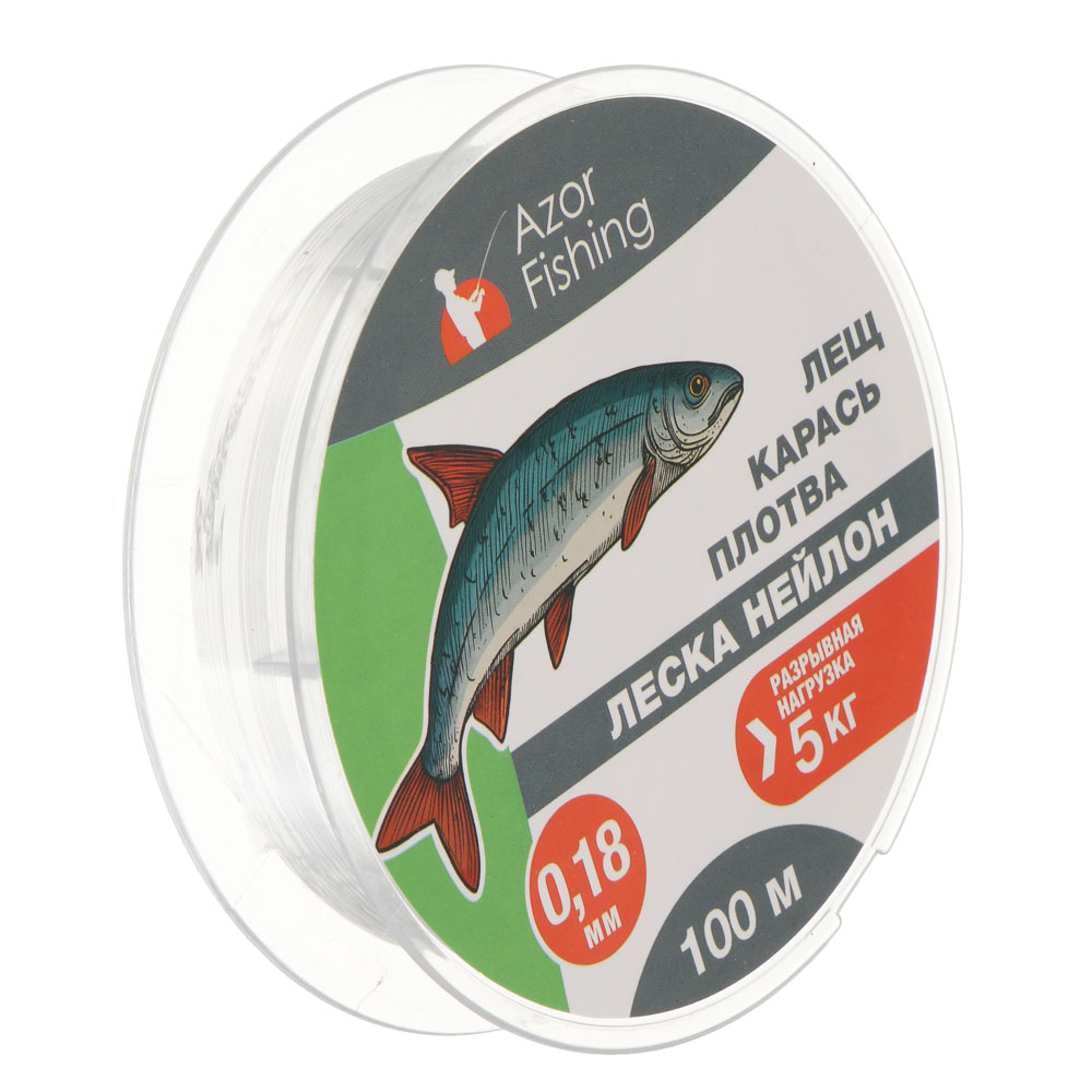 Леска "Лещ, Карась, Плотва" тм AZOR FISHING, нейлон, 100м, 0,18мм, 5,0кг, прозрачный, арт.№ 144-006