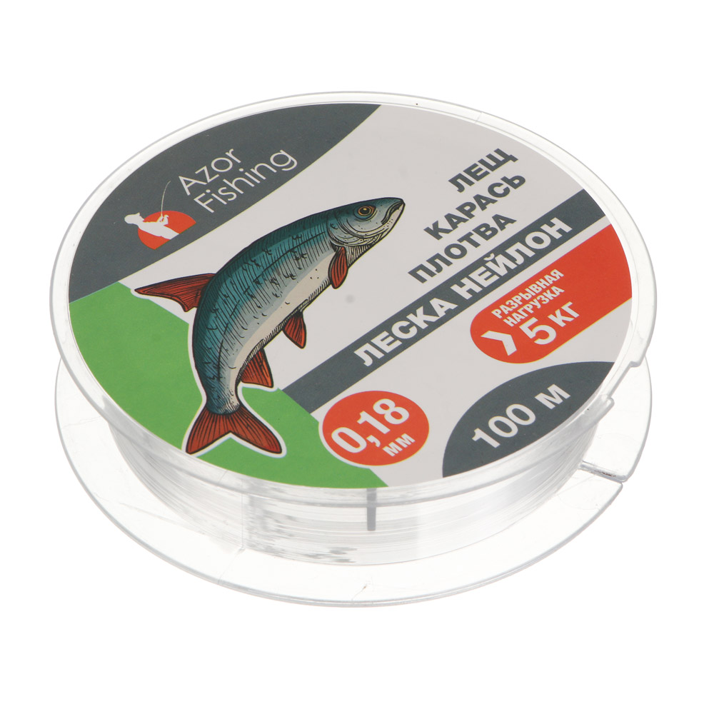 Леска "Лещ, Карась, Плотва" тм AZOR FISHING, нейлон, 100м, 0,18мм, 5,0кг, прозрачный, арт.№ 144-006