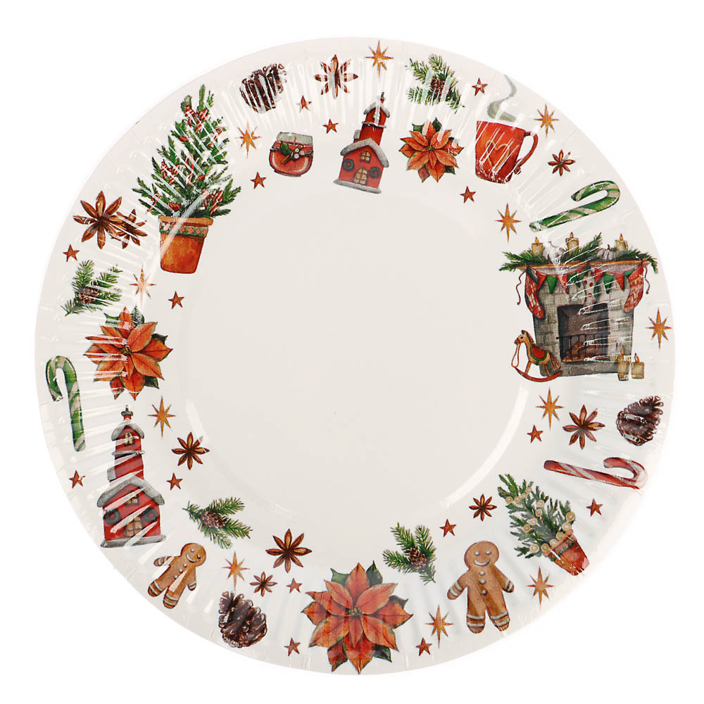 Набор бумажных тарелок Новогоднее настроение, 6 шт d=180 мм, арт.№ 530-428