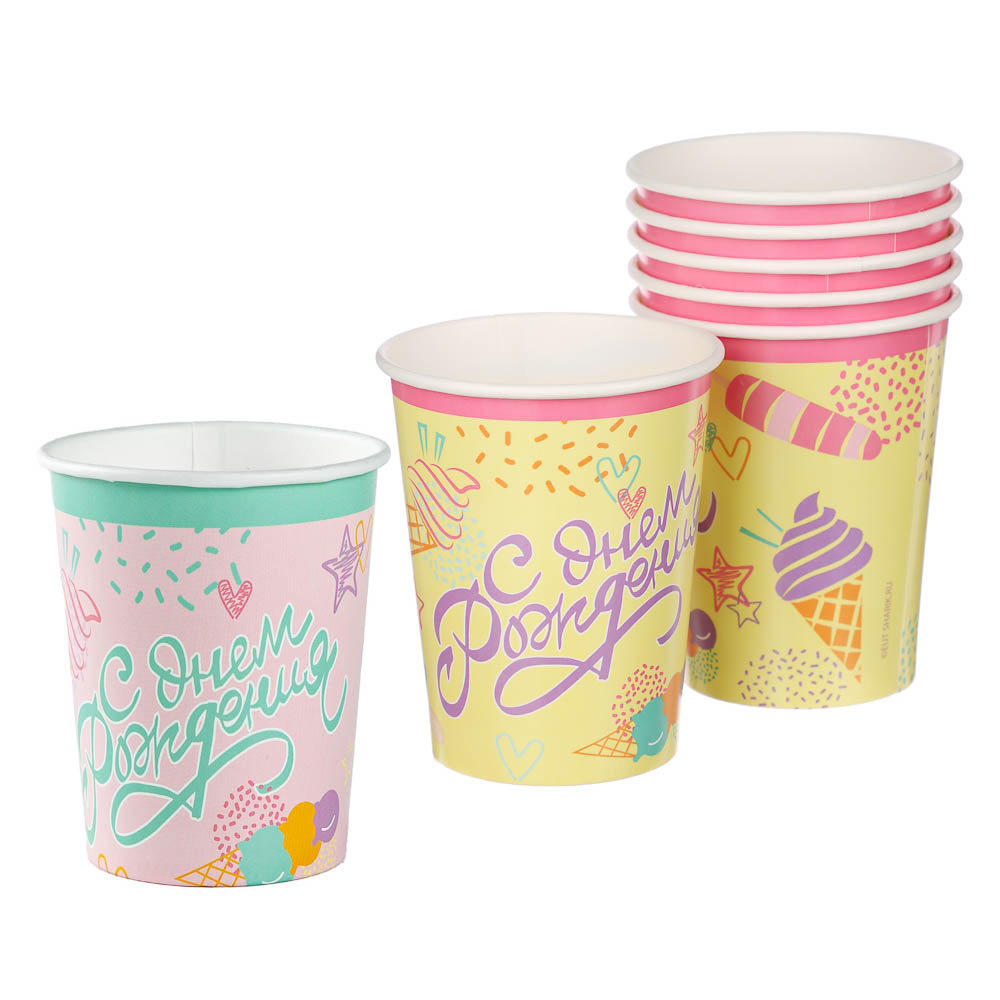 Стакан С ДР Мороженое 190мл 6шт в асс, арт.№ 530-431