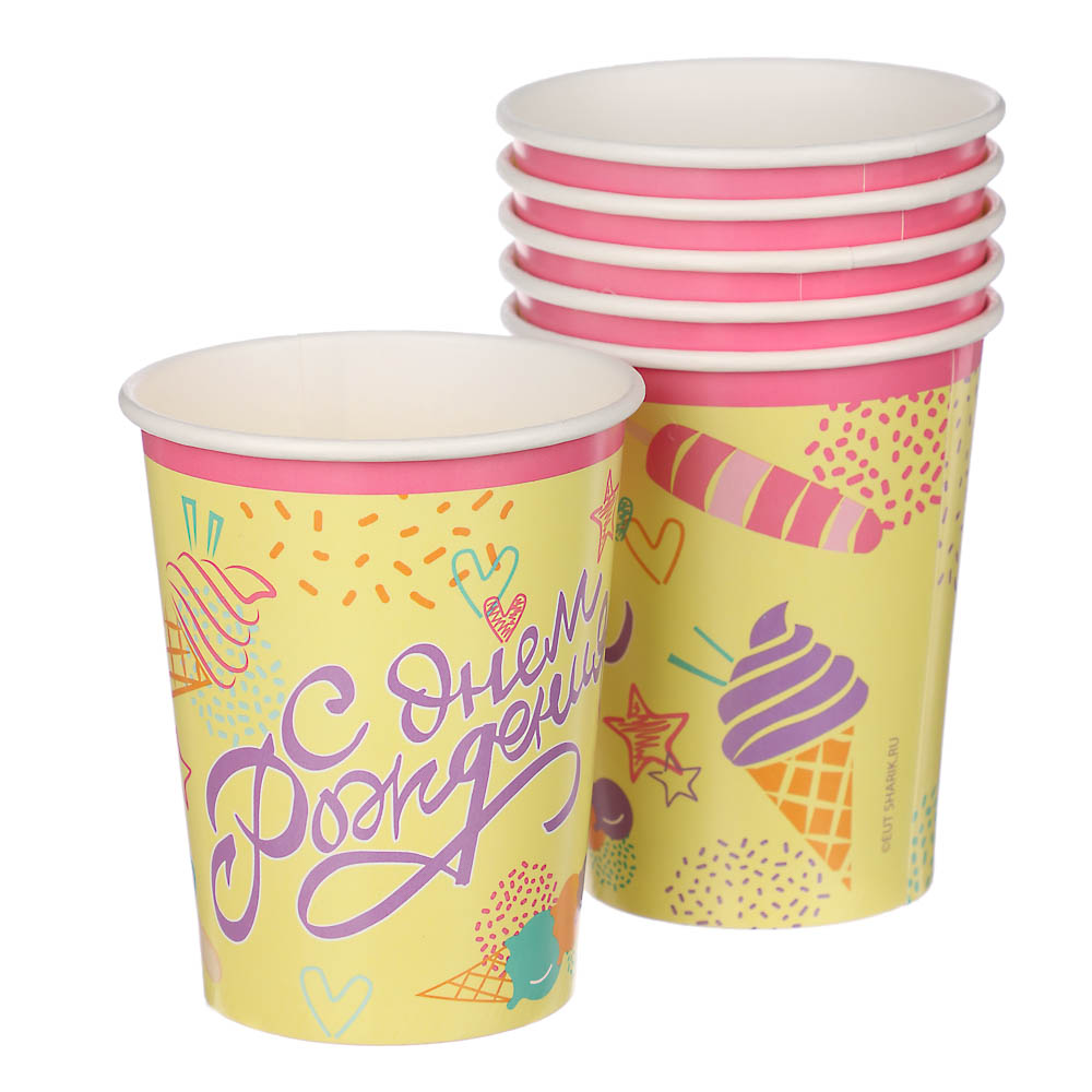 Стакан С ДР Мороженое 190мл 6шт в асс, арт.№ 530-431