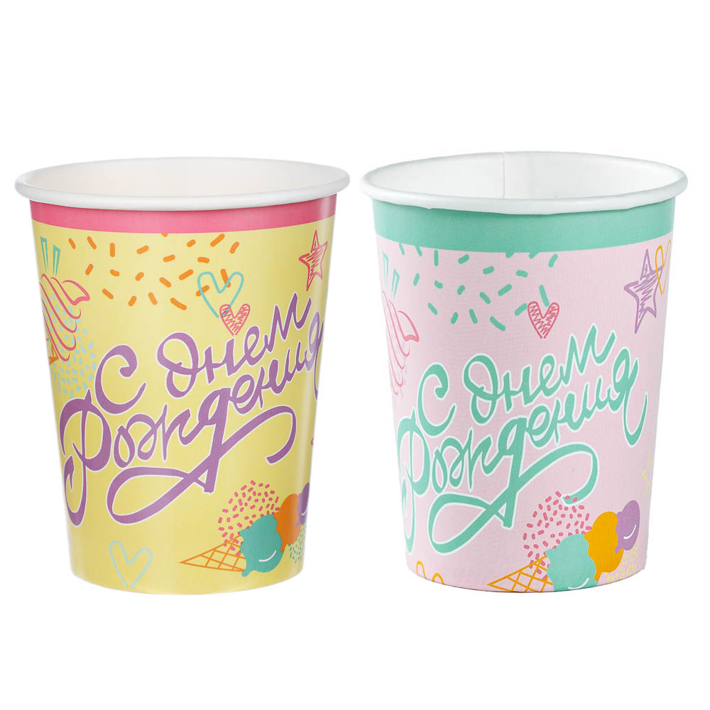 Стакан С ДР Мороженое 190мл 6шт в асс, арт.№ 530-431