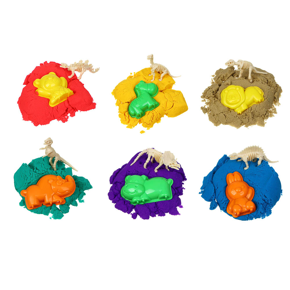 ХОББИХИТ Набор для творчества "Кинетический песок с формочками", 7,5х6,5х7см, 6 цветов, арт.№ 285-229