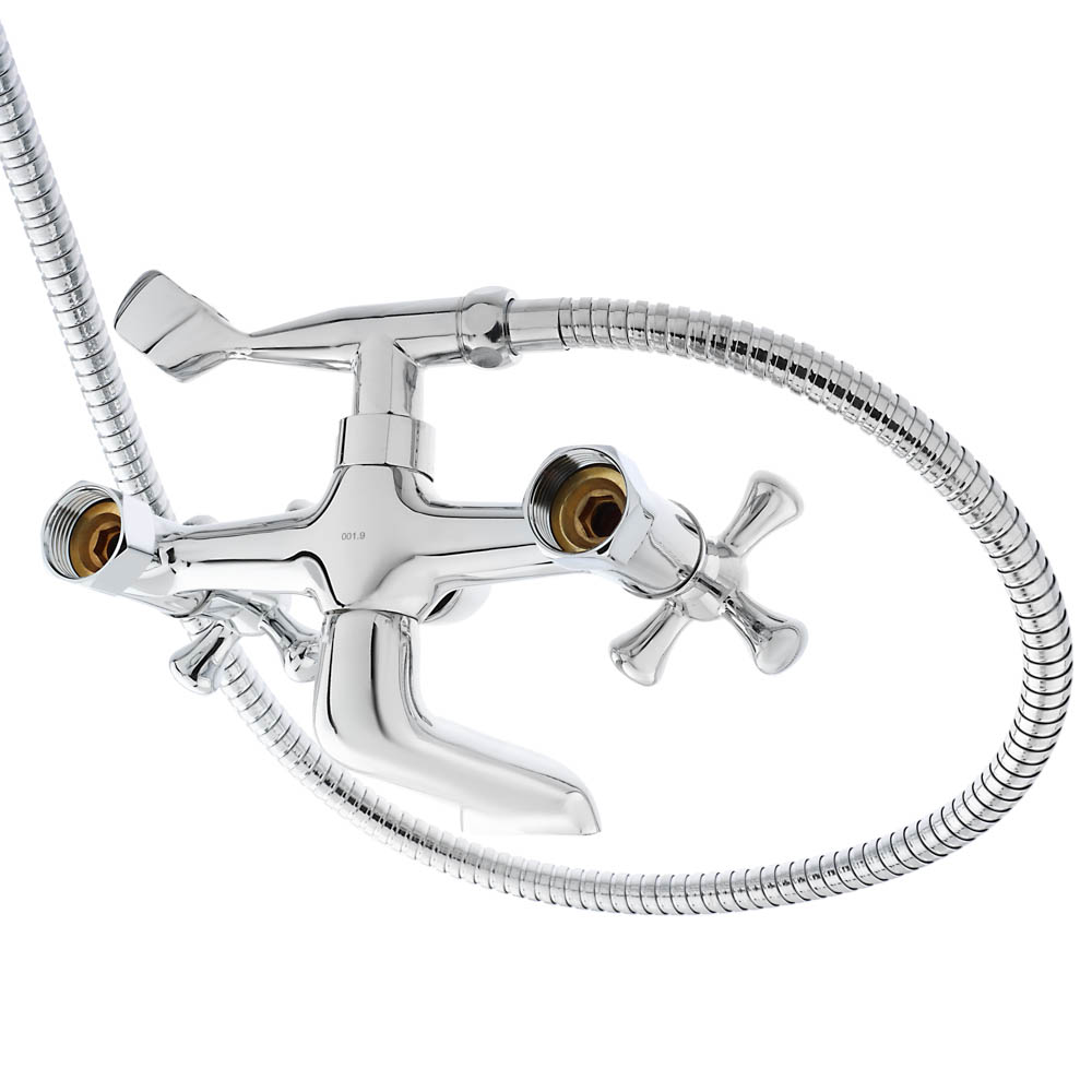 RAIN Смеситель для ванны Алия, короткий излив, керам. кран-буксы 1/2, душ. набор, латунь, хром, арт.№ 561-277