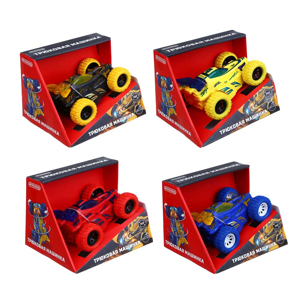 ИГРОЛЕНД Машинка трюковая, свет, разворот, 3хLR41, АBS, РР, 12x9,5x5,5см, 4 дизайна, арт.№ 292-401