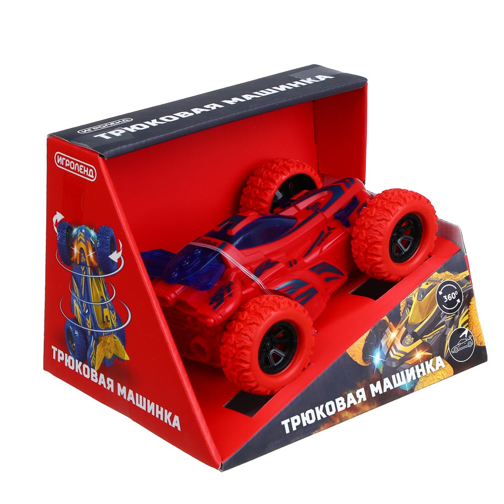 ИГРОЛЕНД Машинка трюковая, свет, разворот, 3хLR41, АBS, РР, 12x9,5x5,5см, 4 дизайна, арт.№ 292-401