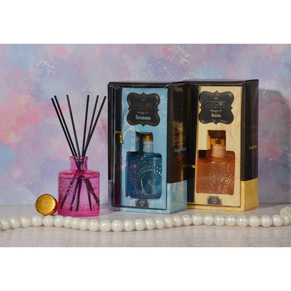 LADECOR Аромадиффузор с палочками, 100 мл, с палочками, Английский дуб/Золотой янтарь/Папайя и кокос, арт.№ 412-050