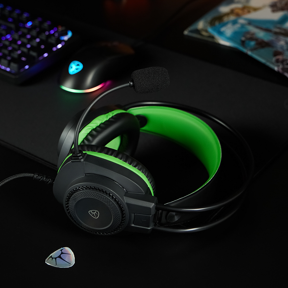 Наушники проводные с микрофоном игровые BY Сabasset 3.5мм 4pin-SPK+MIC 3,2 м, зелёные, арт.№ 410-083