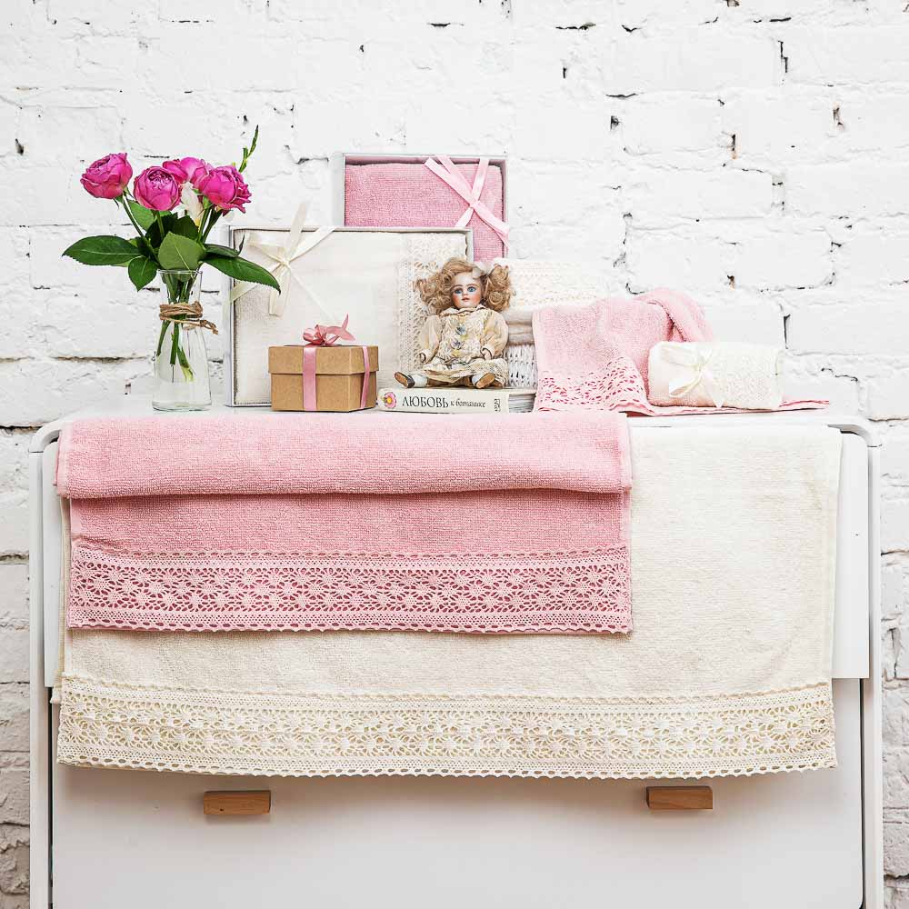 PROVANCE Полотенце махровое подарочное с кружевом "Жемчуг", 100% хлопок, 50х90см, 400гр/м, 2 цвета, арт.№ 488-007