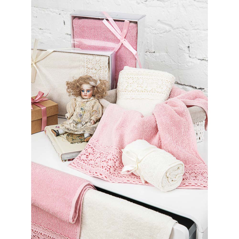 PROVANCE Полотенце махровое подарочное с кружевом "Жемчуг", 100% хлопок, 50х90см, 400гр/м, 2 цвета, арт.№ 488-007