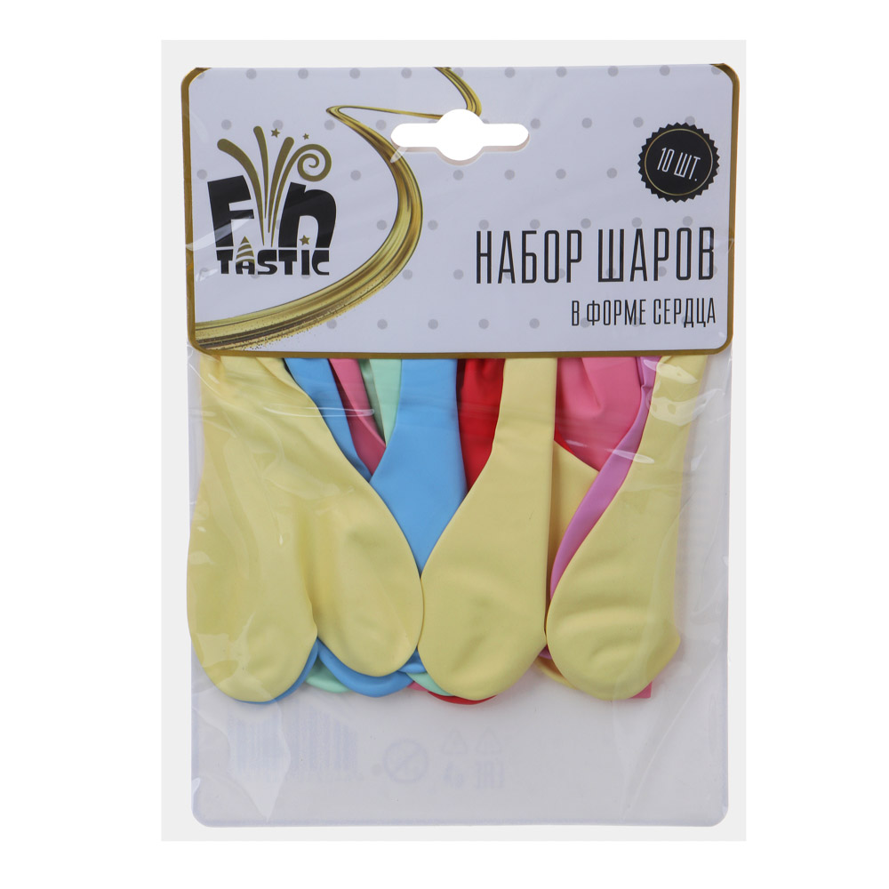 Набор воздушных шаров тм Fntastic в форме сердца, 10 шт, пастель, арт.№ 518-230