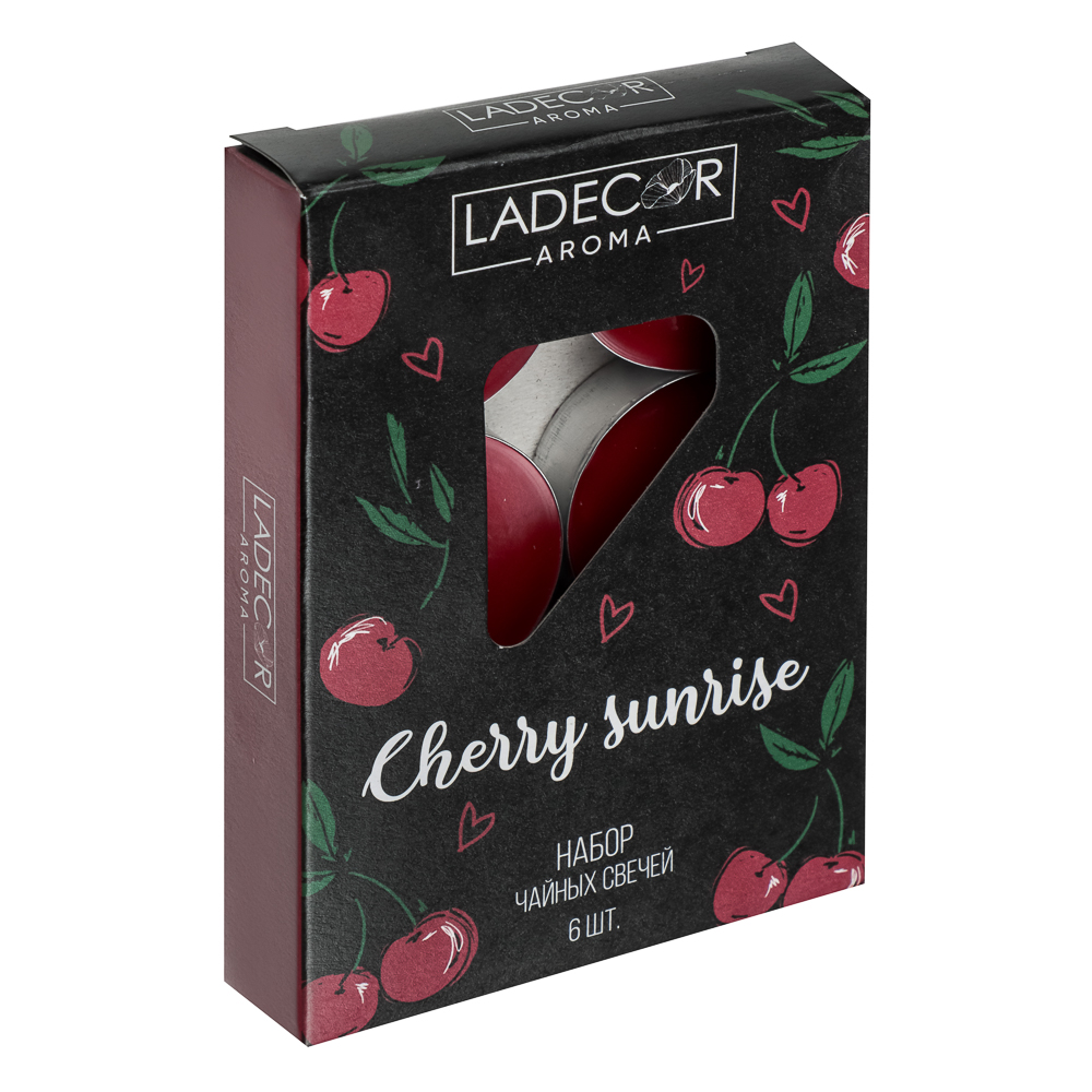 LADECOR Набор свечей чайных ароматических, 6шт, парафин, аромат вишня, арт.№ 553-102