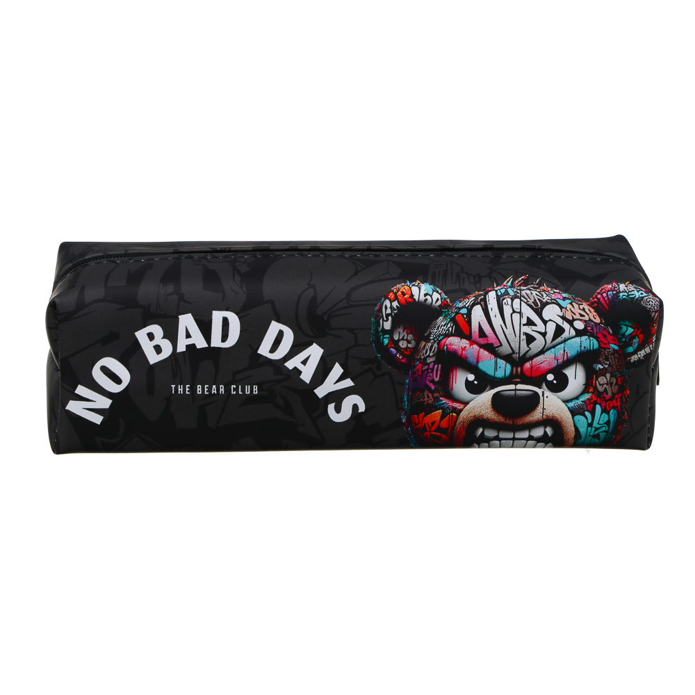 Пенал школьный прямоугольный 21x6x6 см, "Злой Мишка", искусственная кожа с печатью, арт.№ 524-252