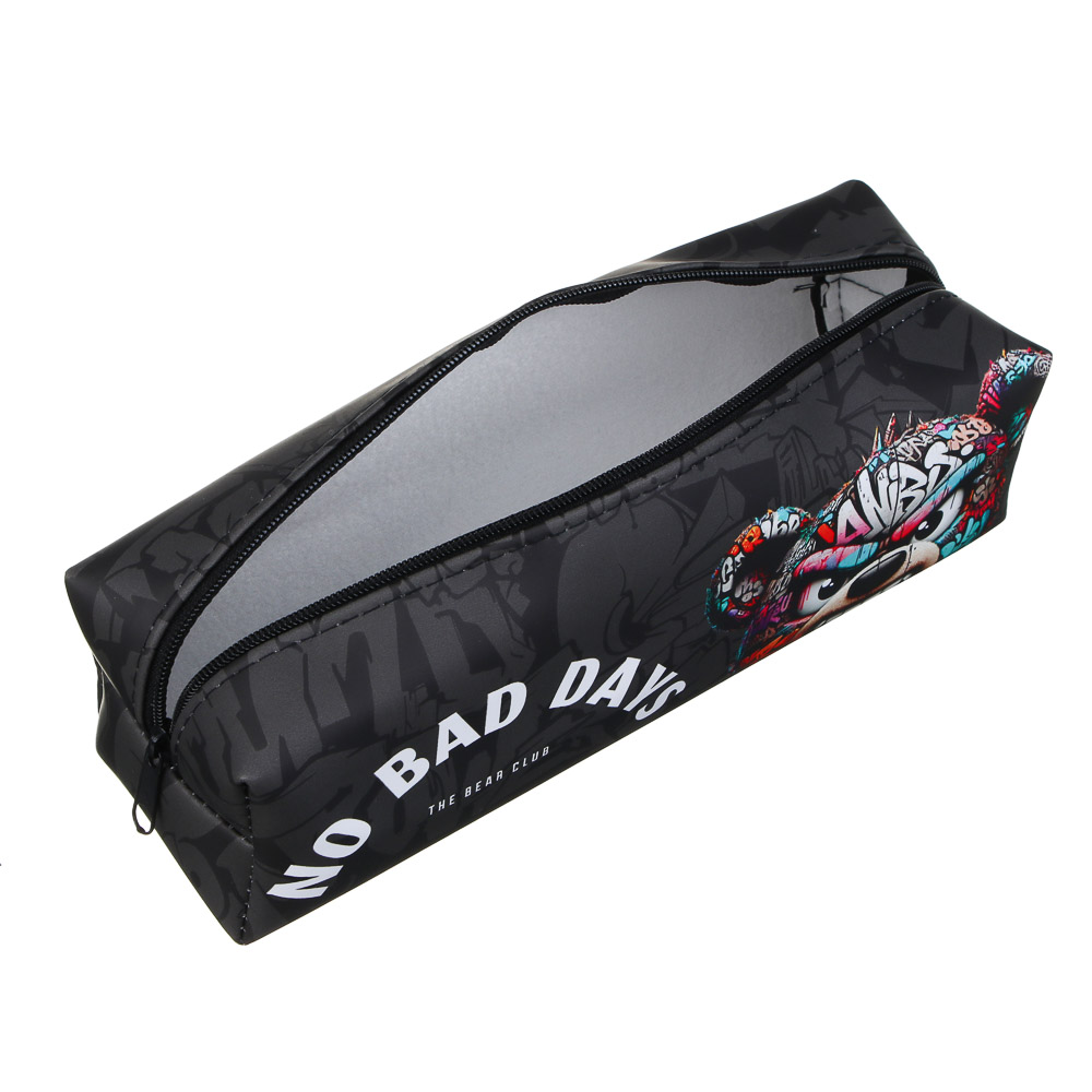 Пенал школьный прямоугольный 21x6x6 см, "Злой Мишка", искусственная кожа с печатью, арт.№ 524-252