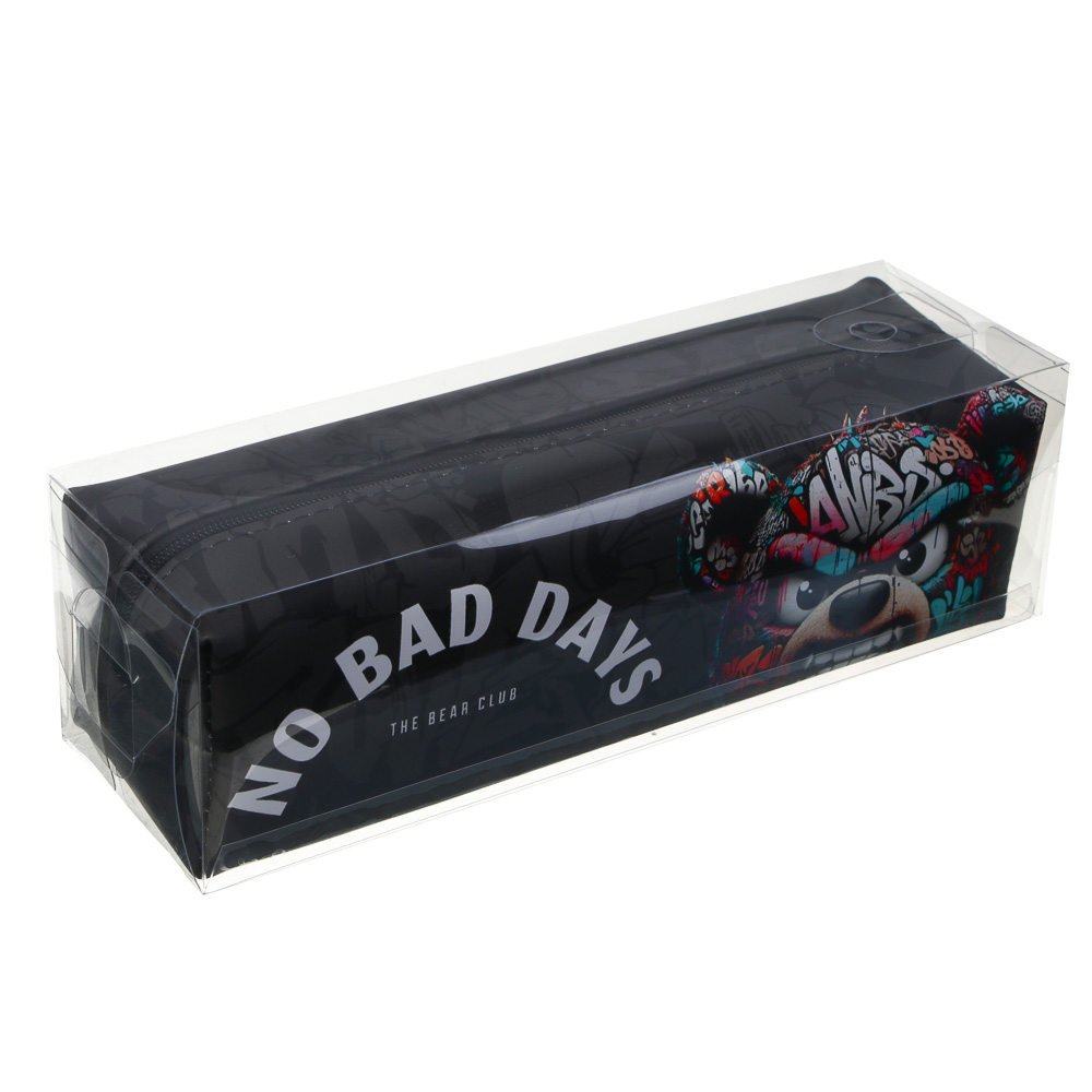 Пенал школьный прямоугольный 21x6x6 см, "Злой Мишка", искусственная кожа с печатью, арт.№ 524-252