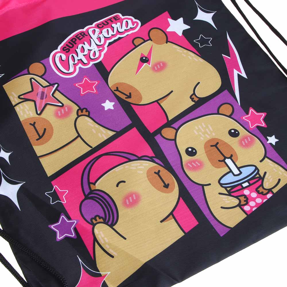 Мешок для сменной обуви на завязках, 34,8x41,5см, "Капибара/Панда", полиэстер, арт.№ 524-256