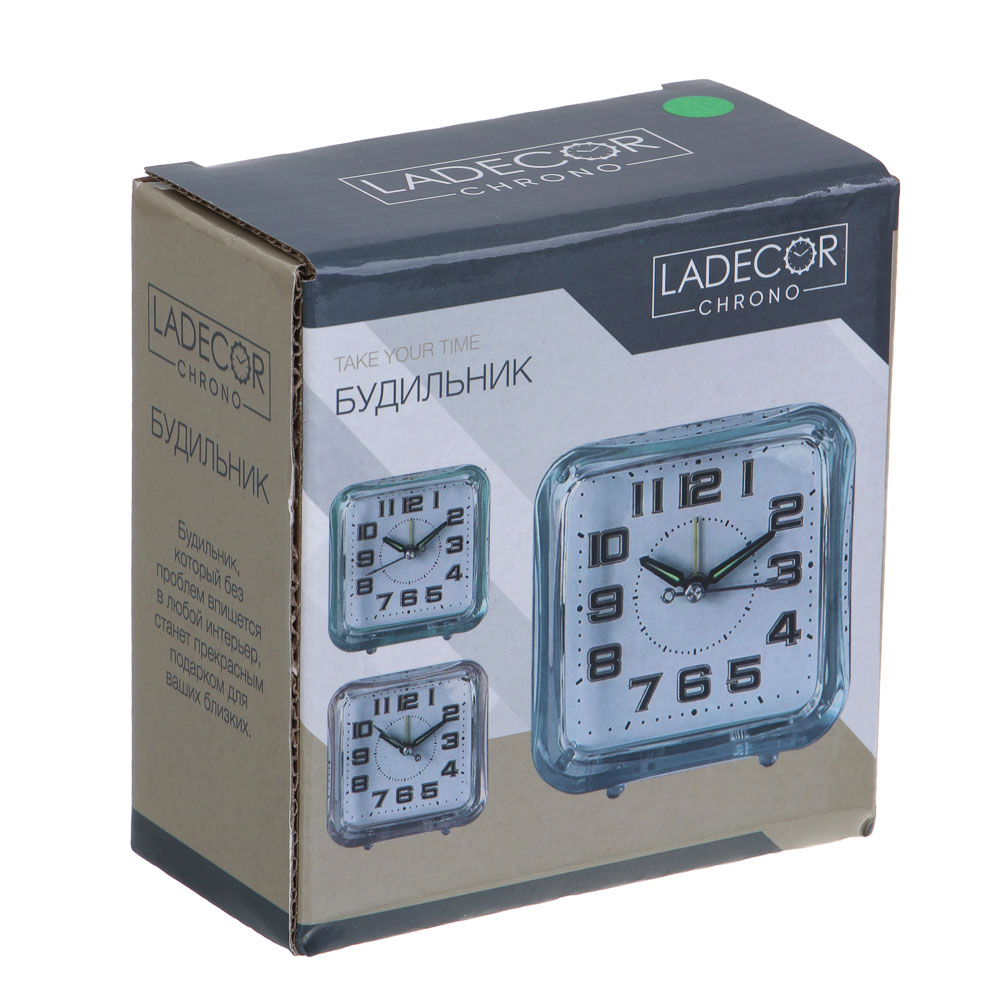 LADECOR CHRONO Будильник с подсветкой, 1*АА, 8,5х8,5х4,5 пластик, 3 цвета, арт.№ 529-046