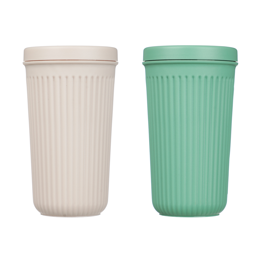 Стакан пластиковый с закручивающейся крышкой 400мл, пластик, 2 цвета, арт.№ 861-501