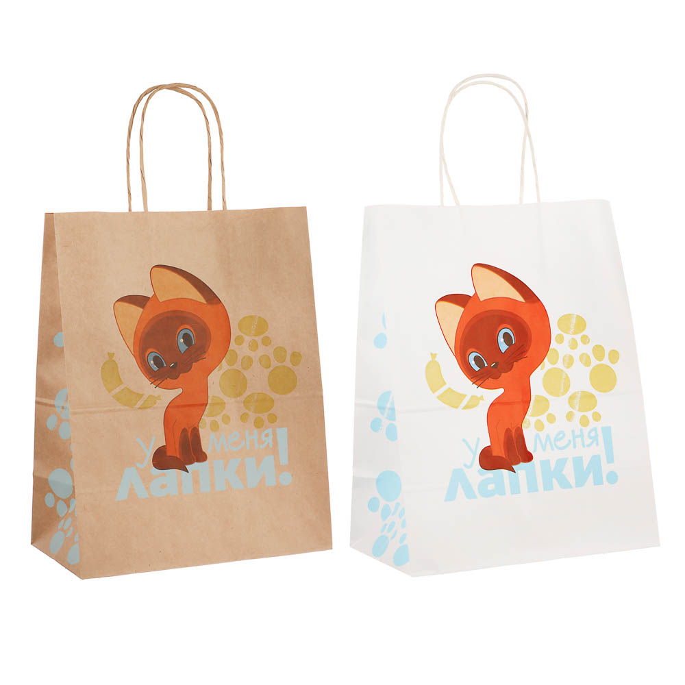 Пакет подарочный с кручеными ручками крафт L 24х14х30см, "Котёнок по имени Гав. У меня лапки" в асс., арт.№ 507-493