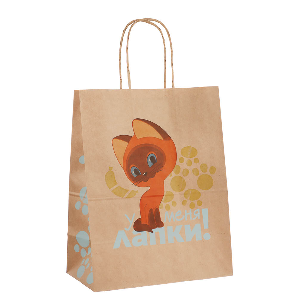 Пакет подарочный с кручеными ручками крафт L 24х14х30см, "Котёнок по имени Гав. У меня лапки" в асс., арт.№ 507-493