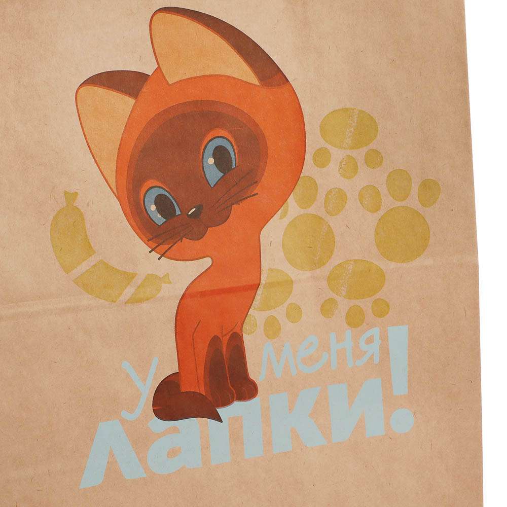 Пакет подарочный с кручеными ручками крафт L 24х14х30см, "Котёнок по имени Гав. У меня лапки" в асс., арт.№ 507-493