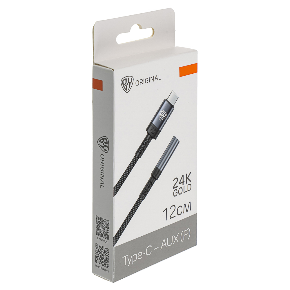 Переходник SoundCore Type-С-AUX (F) 3.5мм mini jack 4pin BY, 0,12 м, позолоченный, нейлон, черный, арт.№ 931-638