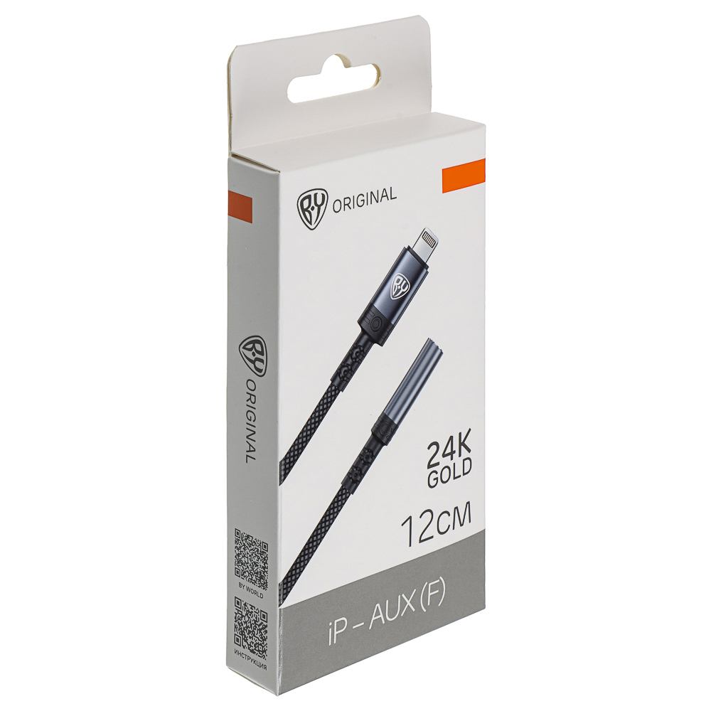 Переходник SoundCore iP-AUX (F) 3.5мм mini jack 4pin BY, 0,12 м, позолоченный, нейлон, черный, арт.№ 931-639